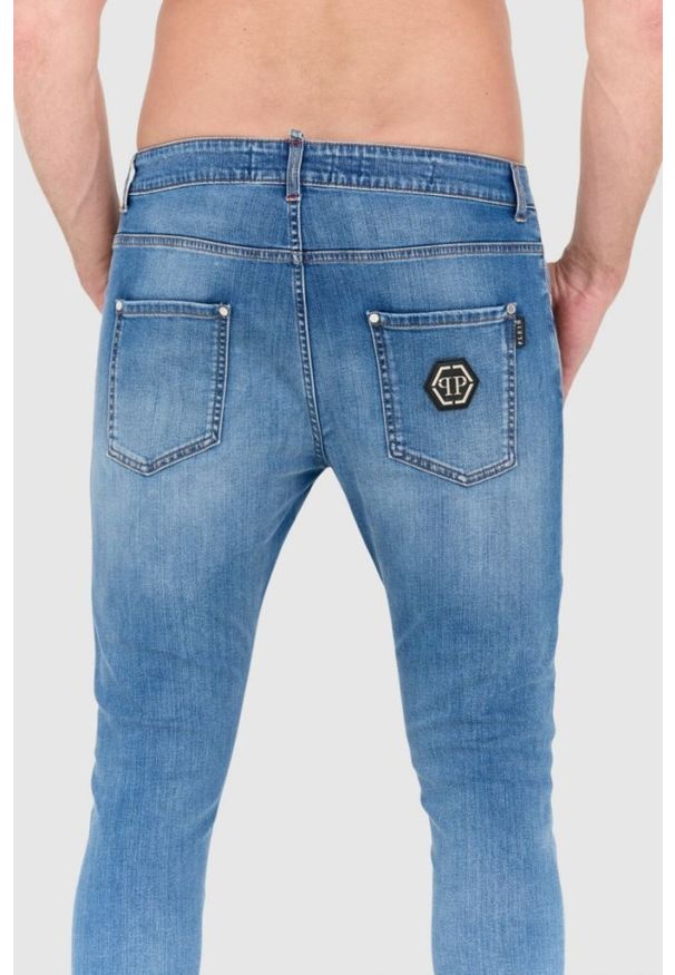 Philipp Plein - PHILIPP PLEIN Niebieskie męskie jeansy zapinane na guziki. Kolor: niebieski