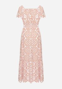 Born2be - Biało-Pomarańczowa Rozkloszowana Sukienka z Bawełną i Abstrakcyjnym Wzorem Ldivoria. Okazja: na spacer, na imprezę. Kolor: biały. Materiał: bawełna. Styl: elegancki #2