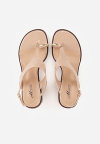 Renee - Beżowe Sandały w Stylu Japonek na Niskim Słupku z Aplikacją Fyreltarish. Kolor: beżowy. Wzór: aplikacja. Obcas: na słupku #3