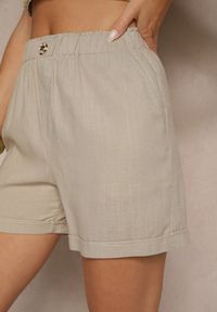 Renee - Beżowe Casualowe Szorty z Lnem z Gumką w Pasie i Kieszeniami Filionella. Okazja: na co dzień. Kolor: beżowy. Materiał: len. Sezon: lato. Styl: casual