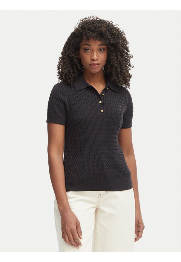 TOMMY HILFIGER - Tommy Hilfiger Polo WW0WW41474 Czarny Regular Fit. Typ kołnierza: polo. Kolor: czarny. Materiał: bawełna