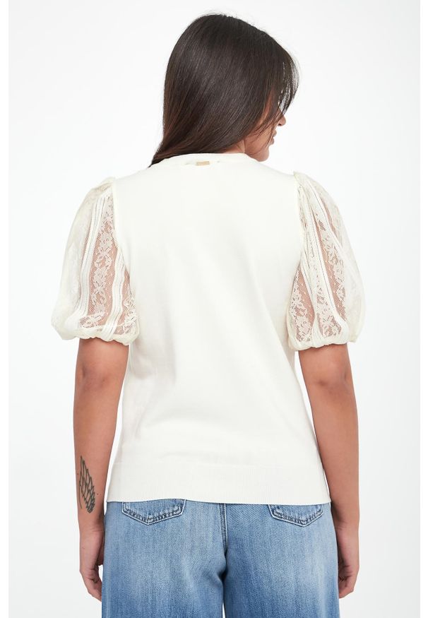 Twinset Milano - Bluzka damska z rękawami z koronki TWINSET. Materiał: koronka. Wzór: koronka