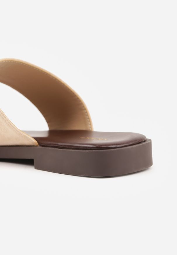 Renee - Beżowe Klapki Vices Japonki z Metaliczną Ozdobą Arhelia. Okazja: na plażę. Kolor: beżowy. Wzór: aplikacja. Sezon: lato. Styl: elegancki