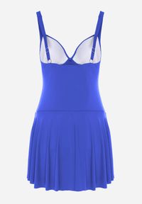 Born2be - Niebieski Strój Kąpielowy Jednoczęściowy o Kroju Sukienki z Siateczkową Wstawką Earena. Kolekcja: plus size. Kolor: niebieski #3