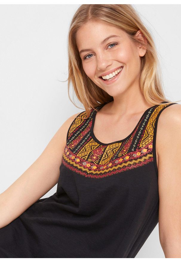 bonprix - Sukienka z dżerseju na ramiączkach. Kolor: czarny. Materiał: jersey. Długość rękawa: na ramiączkach. Typ sukienki: asymetryczne