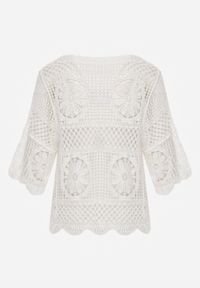Renee - Biały Ażurowy Kardigan-Narzutka z Bawełny w Stylu Boho z Wiązaniem Panestra. Okazja: na co dzień. Kolor: biały. Materiał: bawełna. Wzór: ażurowy. Sezon: lato. Styl: boho #8