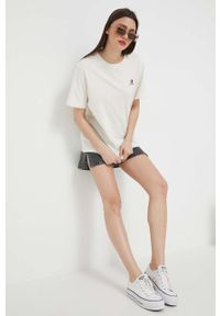 Converse t-shirt bawełniany kolor beżowy z aplikacją. Kolor: beżowy. Materiał: bawełna. Długość rękawa: krótki rękaw. Długość: krótkie. Wzór: aplikacja. Styl: klasyczny #9