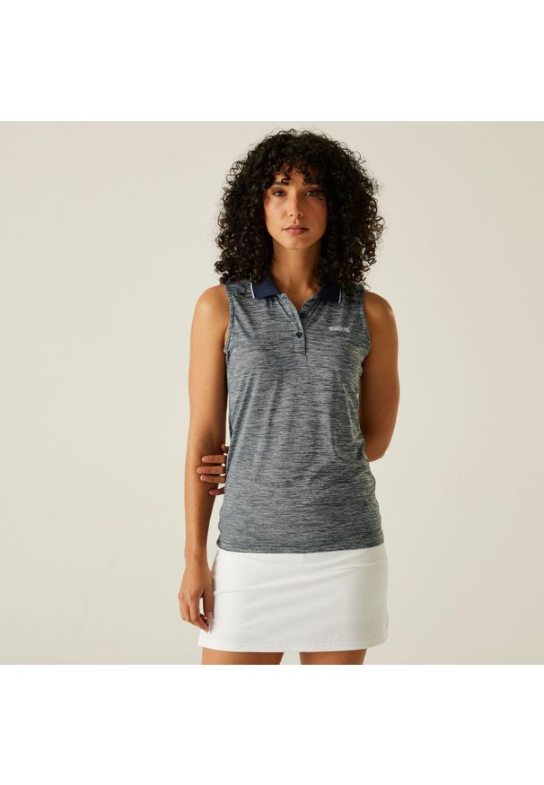 Regatta - Tima II damska koszulka. Typ kołnierza: polo. Kolor: niebieski, czerwony, wielokolorowy. Długość rękawa: bez rękawów. Długość: długie. Styl: sportowy