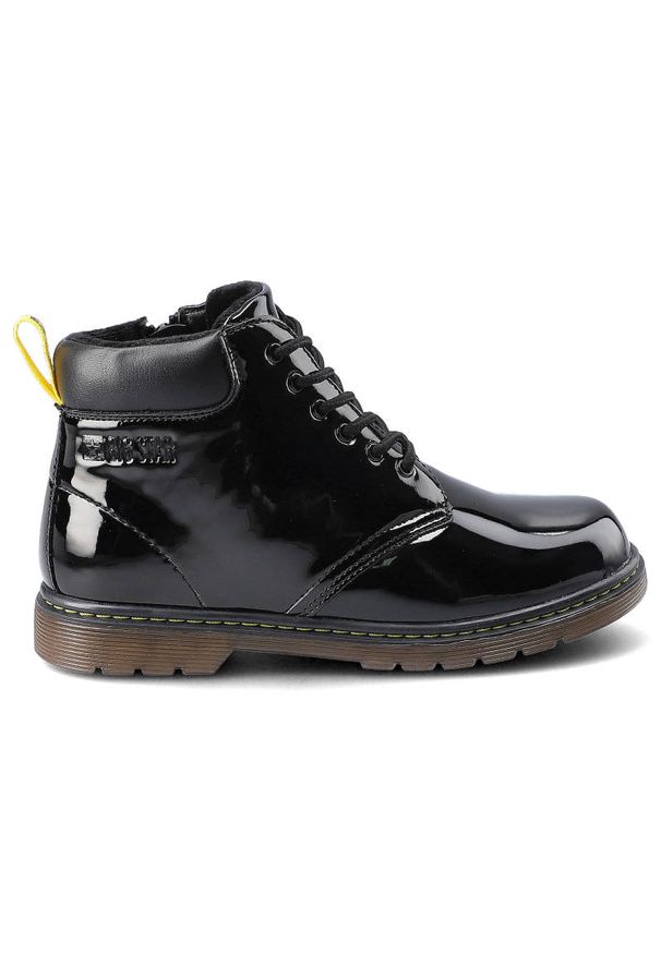 Big-Star - Czarne Kozaki Dziecięce Big Star Stylowe Buty. Okazja: na spacer, na uczelnię, na co dzień. Zapięcie: sznurówki. Kolor: czarny. Materiał: materiał, guma, syntetyk, futro, lakier, skóra ekologiczna. Szerokość cholewki: normalna. Sezon: zima. Styl: elegancki