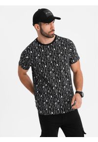 Ombre Clothing - Bawełniana koszulka z nadrukiem i okrągłym dekoltem – czarna V2 - Rozmiar: L. Okazja: na co dzień. Kolor: czarny. Materiał: bawełna. Długość rękawa: krótki rękaw. Długość: krótkie. Wzór: nadruk. Styl: klasyczny, casual #6