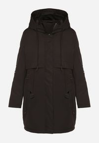 Born2be - Czarna Klasyczna Kurtka Parka z Kapturem i Ściągaczem w Talii Tulasira. Okazja: na co dzień. Typ kołnierza: kaptur. Kolor: czarny. Materiał: jeans. Styl: klasyczny #4