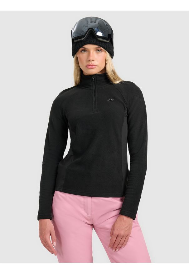 4f - 4F Bielizna termiczna polarowa (góra) damska - czarna M. Typ kołnierza: kołnierzyk stójkowy. Kolor: czarny. Materiał: polar. Sezon: zima. Sport: turystyka piesza