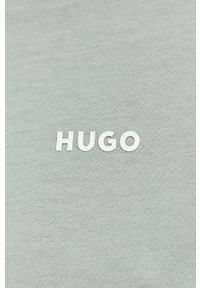 Hugo - HUGO longsleeve bawełniany kolor zielony gładki. Kolor: zielony. Materiał: bawełna. Długość rękawa: długi rękaw. Wzór: gładki #5