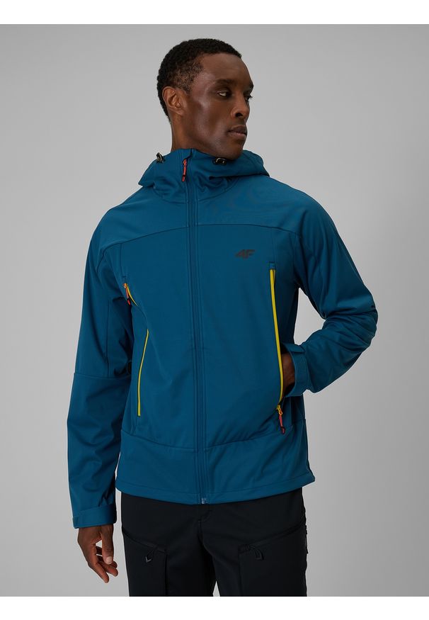 4f - 4F Kurtka softshell wiatroodporna membrana 8000 męska - turkusowa S. Kolor: turkusowy. Materiał: softshell. Długość: długie