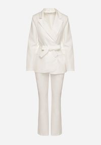 Born2be - Biały Komplet Garniturowy Marynarka z Wiązanym Paskiem i Spodnie Falloria. Kolor: biały #7