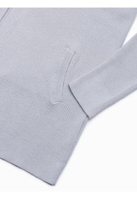 Ombre Clothing - Sweter męski kardigan z kapturem - jasnoszary V2 E188 - XXL. Typ kołnierza: kaptur. Kolor: szary. Materiał: dzianina, nylon, bawełna #5