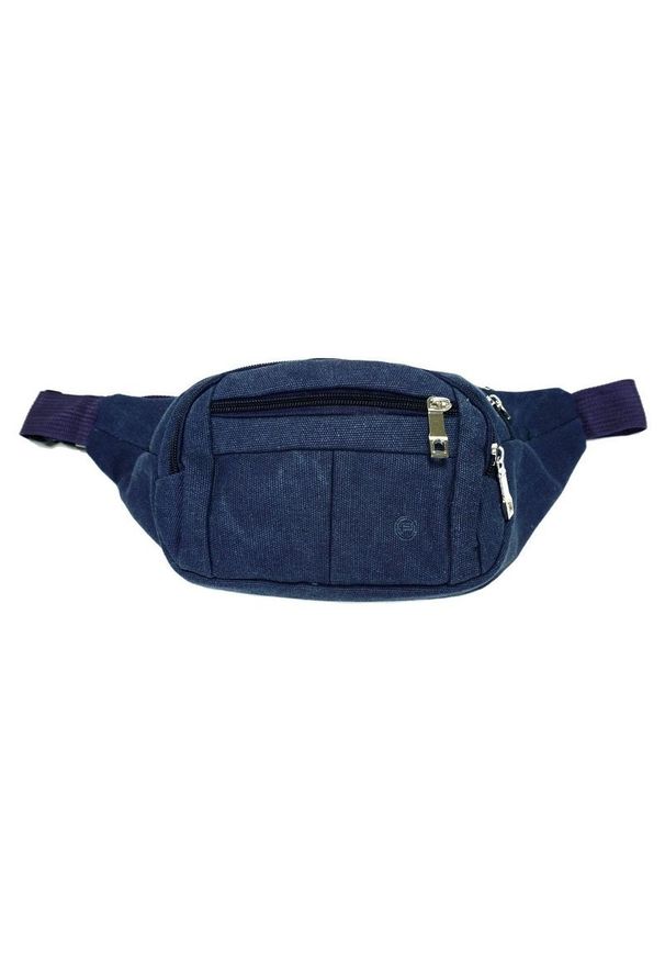 Granatowa Saszetka-Nerka Męska, Regulowany Pasek, Sportowa, Na Biodro, Pako Jeans. Kolor: niebieski. Materiał: poliester. Styl: sportowy