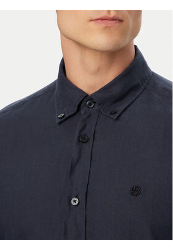 BOSS Koszula H-Liam 50556077 Granatowy Regular Fit. Kolor: niebieski. Materiał: len