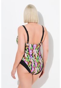 ULLA POPKEN - Damski Strój kąpielowy miękkie miseczki z fiszbinami kopertowy styl. Kolekcja: plus size. Kolor: czarny. Materiał: elastan, poliamid, materiał