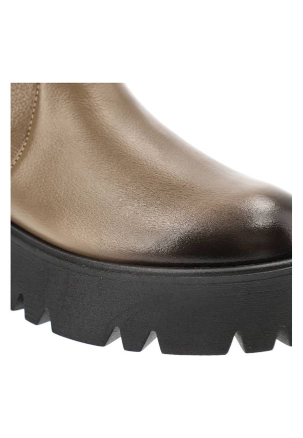 Brązowe Botki Lemar Damskie Modne Skórzane Buty. Kolor: brązowy. Materiał: skóra