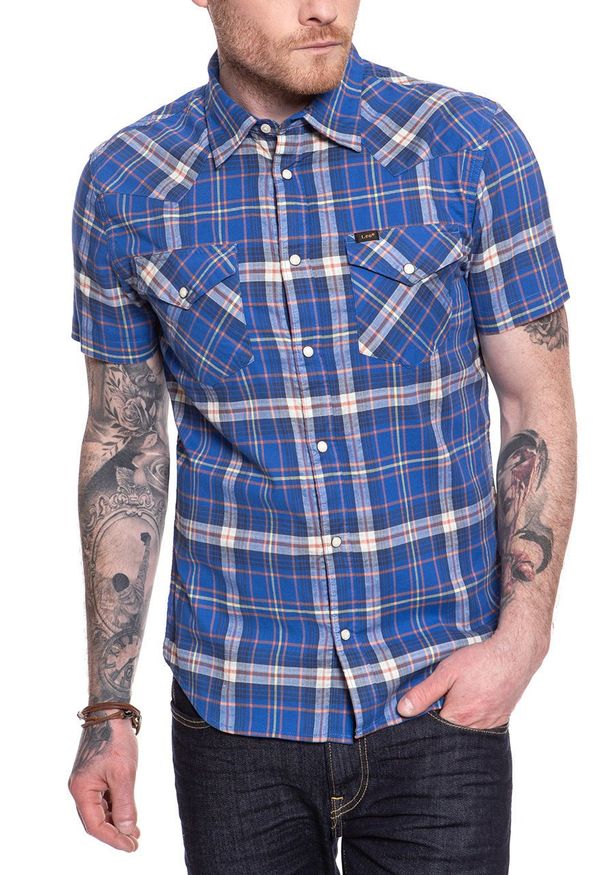 Lee - LEE SS WESTERN SUMMER BLUE L640DKNJ 112115273. Okazja: na uczelnię. Materiał: bawełna, materiał, tkanina, jeans. Długość rękawa: krótki rękaw. Długość: krótkie. Styl: klasyczny