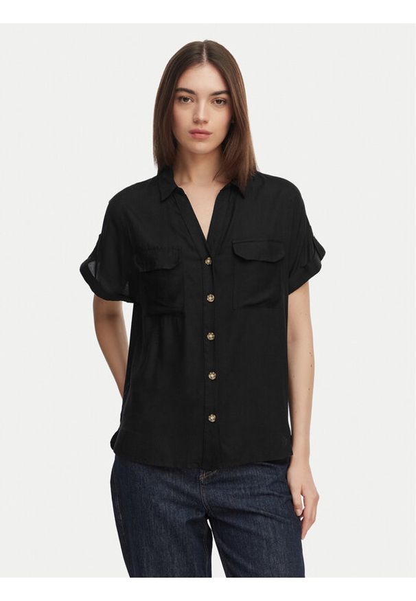 Vero Moda Koszula Bumpy 10310139 Czarny Regular Fit. Kolor: czarny. Materiał: wiskoza