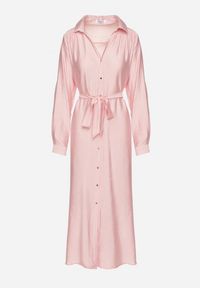 Born2be - Różowa Koszulowa Sukienka z Wiskozą i Paskiem Clesaura. Okazja: na imprezę, na co dzień. Typ kołnierza: dekolt w serek. Kolor: różowy. Materiał: wiskoza. Długość rękawa: długi rękaw. Typ sukienki: koszulowe. Styl: casual, klasyczny #6