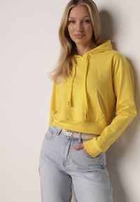 Born2be - Żółta Bluza z Dodatkiem Bawełny z Kapturem Wykończona Ściągaczami Evista. Typ kołnierza: kaptur. Kolor: żółty. Materiał: bawełna #1
