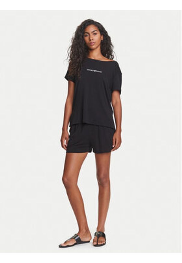 Emporio Armani T-Shirt EW000780 AF12192 UC001 Czarny Regular Fit. Kolor: czarny. Materiał: wiskoza