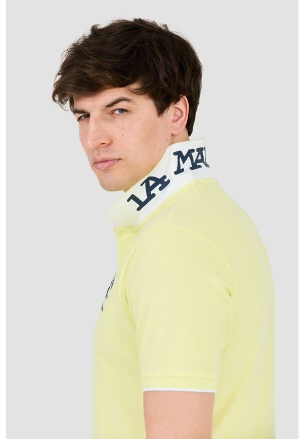 La Martina - LA MARTINA Cytrynowe męskie polo z dużym logo, Rozmiar M. Typ kołnierza: polo. Kolor: żółty