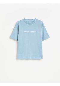 Reserved - T-shirt z nadrukiem - niebieski. Kolor: niebieski. Materiał: bawełna, dzianina. Wzór: nadruk #1