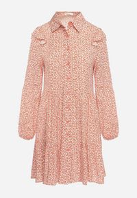 Born2be - Różowa Rozkloszowana Sukienka Mini w Kwiaty z Falbankami na Ramionach Lorean. Okazja: na spacer, na imprezę. Typ kołnierza: kołnierz z falbankami. Kolor: różowy. Materiał: materiał. Wzór: kwiaty. Sezon: lato. Styl: elegancki. Długość: mini #7