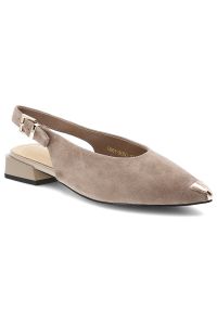 Czółenka damskie S.Barski, cholewka ze skóry naturalnej zamszowej elegancki fason slingback, beżowe, CR61-3050. Zapięcie: klamry. Kolor: beżowy. Materiał: skóra, zamsz. Szerokość cholewki: normalna. Obcas: na obcasie. Styl: elegancki. Wysokość obcasa: średni #1