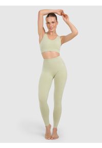 4f - 4F Legginsy do jogi i pilatesu bezszwowe damskie - zielone M/L. Stan: podwyższony. Kolor: zielony. Materiał: włókno, materiał. Długość: długie. Wzór: ze splotem. Sport: joga i pilates