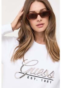 Guess bluza damska kolor biały z aplikacją. Kolor: biały. Wzór: aplikacja. Styl: klasyczny #2