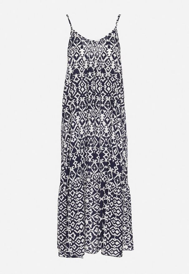 Born2be - Granatowa Sukienka z Bawełny z Geometrycznym Motywem Koladiela. Okazja: na spacer. Kolor: niebieski. Materiał: bawełna. Długość rękawa: na ramiączkach. Wzór: geometria. Sezon: lato