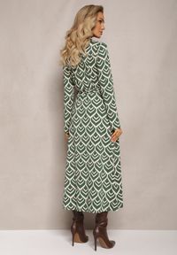 Renee - Zielona Koszulowa Sukienka Maxi w Geometryczny Wzór Suvve. Kolor: zielony. Materiał: materiał, tkanina. Wzór: geometria. Typ sukienki: koszulowe. Długość: maxi #2