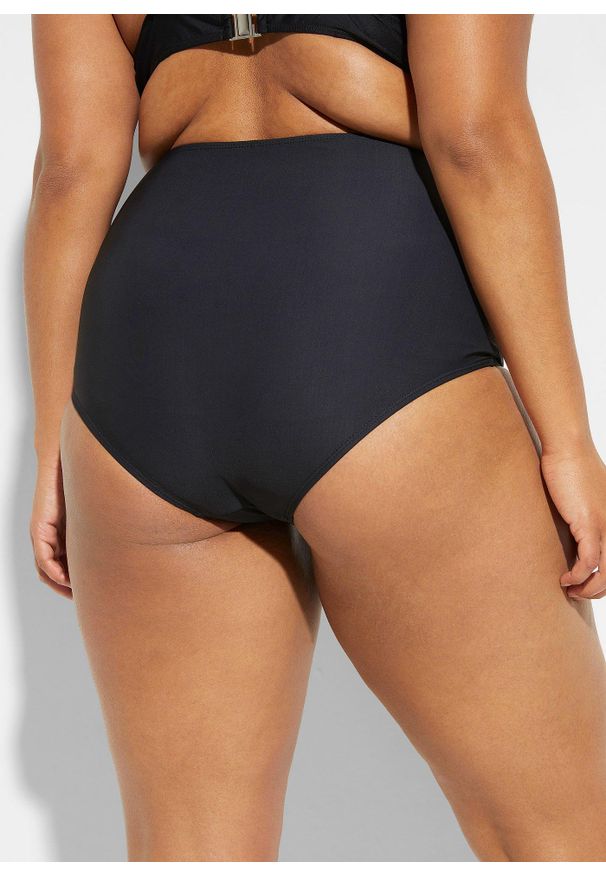 bonprix - Mocno modelujące figi bikini z wysokim stanem i wiązanym paskiem. Stan: podwyższony. Kolor: czarny. Materiał: materiał