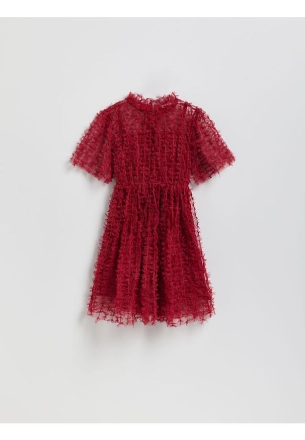 Reserved - Tiulowa sukienka z kokardkami - czerwony. Typ kołnierza: kokarda. Kolor: czerwony. Materiał: tiul