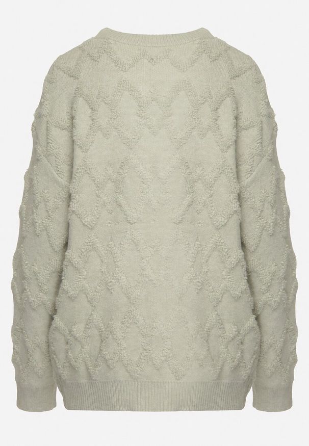 Born2be - Miętowy Sweter o Luźnym Kroju i Wzorzystym Splocie ze Ściągaczami Elondrae. Okazja: na co dzień. Kolor: miętowy. Materiał: bawełna, jeans. Długość rękawa: długi rękaw. Długość: długie. Wzór: ze splotem. Styl: elegancki, casual