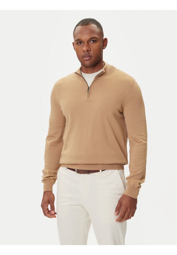 BOSS Sweter Ebenji 50528300 Beżowy Regular Fit. Kolor: beżowy. Materiał: wełna