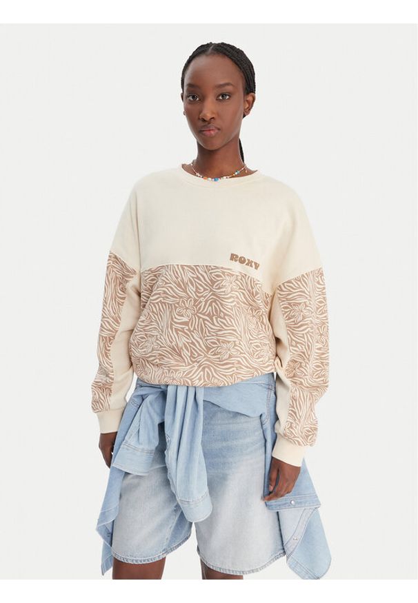 Roxy Bluza ERJFT05040 Beżowy Relaxed Fit. Kolor: beżowy. Materiał: bawełna