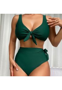 Intica - Strój kąpielowy dwuczęściowy z wiązaniem i wysokim stanem na plażę Ibala. Stan: podwyższony. Kolor: zielony #4