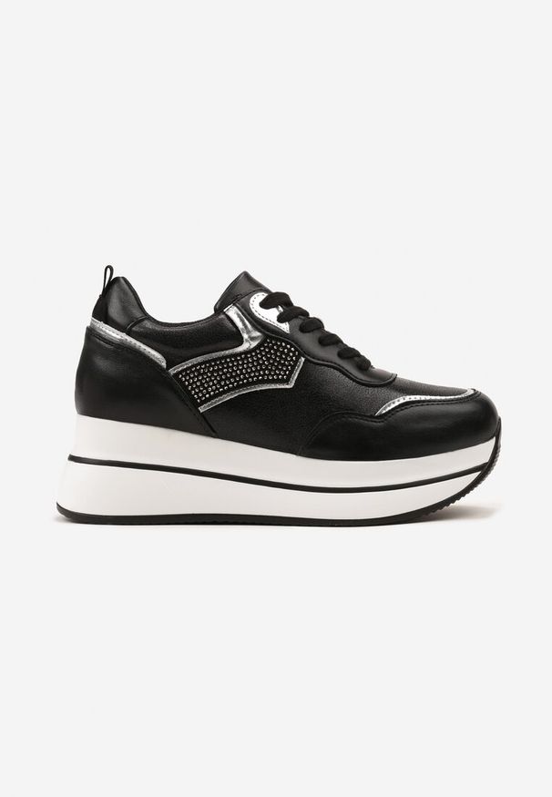Born2be - Czarne Sneakersy na Grubej Podeszwie z Ozdobnymi Cyrkoniami Alista. Okazja: na co dzień. Kolor: czarny. Sport: turystyka piesza