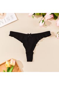 Intica - Stringi prążkowane z falbanką eleganckie Duilia. Kolor: czarny. Materiał: prążkowany