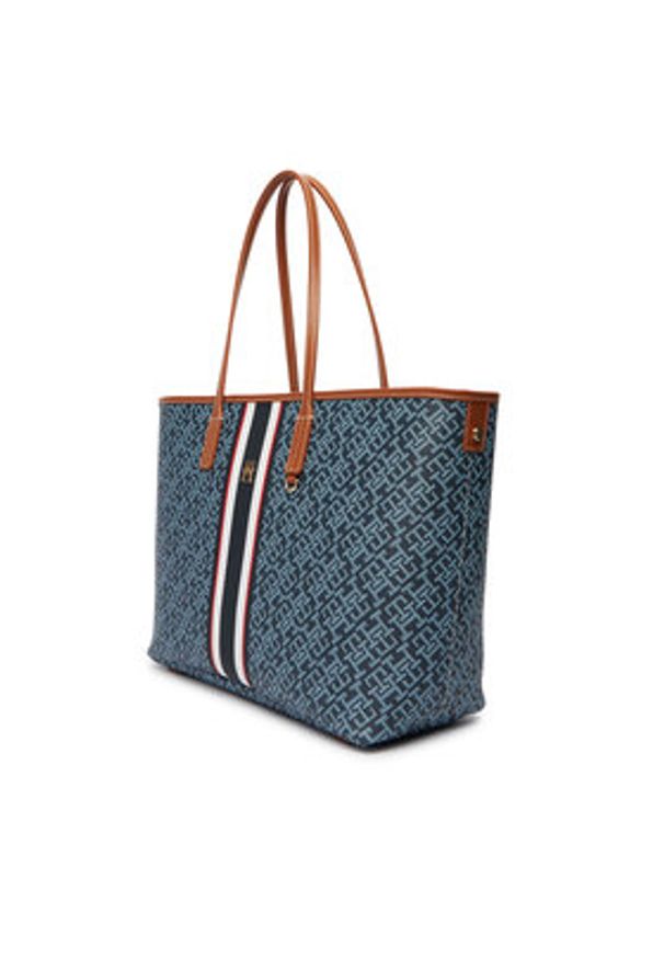 TOMMY HILFIGER - Tommy Hilfiger Torebka Th Monoplay Tote Stripe Le AW0AW18390 Niebieski. Kolor: niebieski. Materiał: skórzane