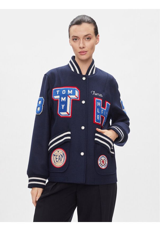 TOMMY HILFIGER - Tommy Hilfiger Kurtka bomber Collegiate Wool Blend Varsity WW0WW40479 Granatowy Regular Fit. Kolor: niebieski. Materiał: wełna