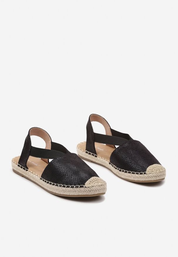 Born2be - Czarne Płaskie Espadryle z Imitacji Skóry Wialla. Kolor: czarny. Materiał: skóra. Sezon: lato