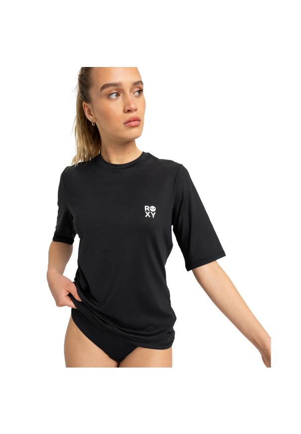 Roxy - Koszulka rash vest z krótkim rękawem dla Kobiety HAPPY WAVES Czarny. Kolor: szary. Materiał: elastan, poliester, materiał. Długość: krótkie
