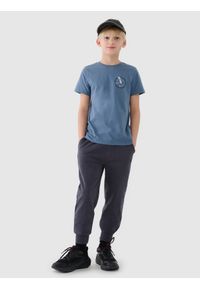 4f - 4F T-shirt regular z nadrukiem chłopięcy - granatowy 158 (12-13 lat). Okazja: na co dzień. Kolor: niebieski. Materiał: dzianina, bawełna, jersey. Długość rękawa: krótki rękaw. Długość: krótkie. Wzór: nadruk. Sezon: lato. Styl: klasyczny, sportowy, casual